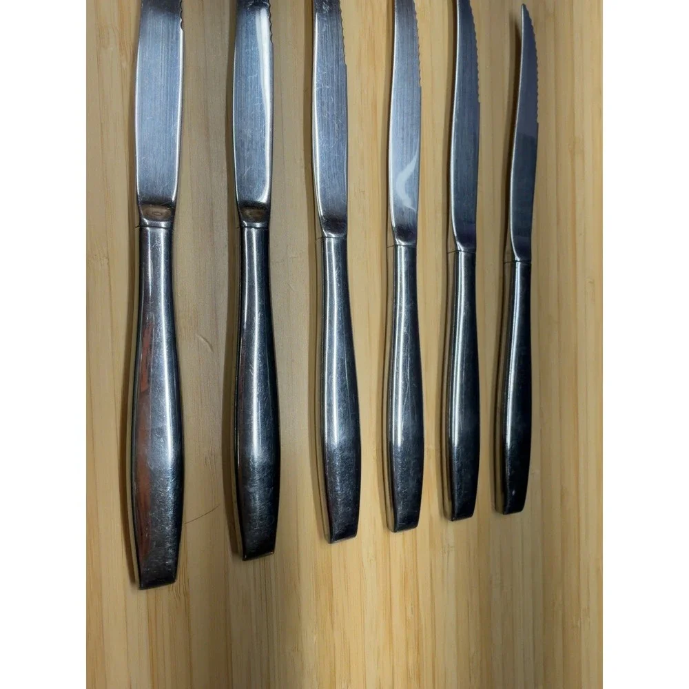 Vintage Floral Stainless Steel Steak Knives Set of 6 Serrated 9 Inch
